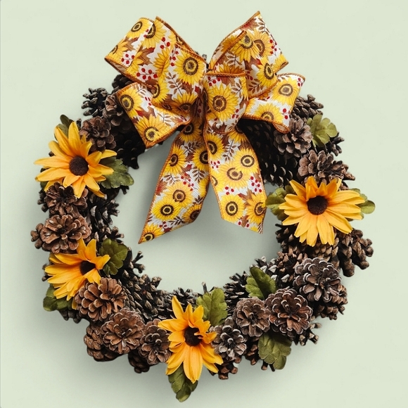 Handmade Sunflower & Black-eyed Susan Summer Fall Pinecone Wreath - Picture 1 of 10